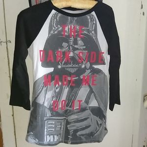 Star Wars Women's Black & White Darth Vader Raglan Long Sleeve Tee